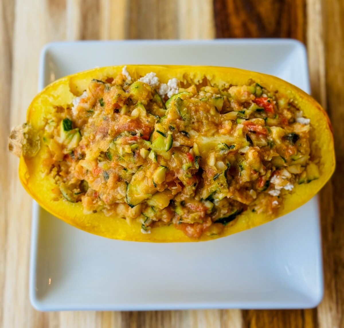 Loaded Turkey Spaghetti Squash with Roasted Veggie Sauce featured in the press