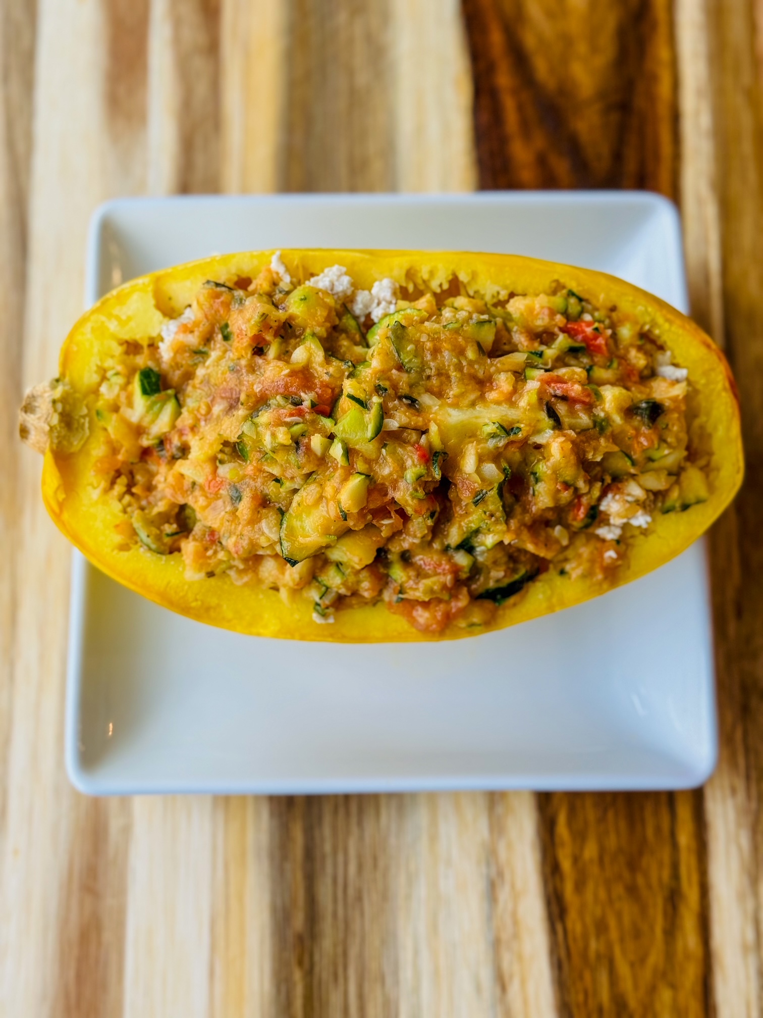 Loaded Turkey Spaghetti Squash with Roasted Veggie Sauce