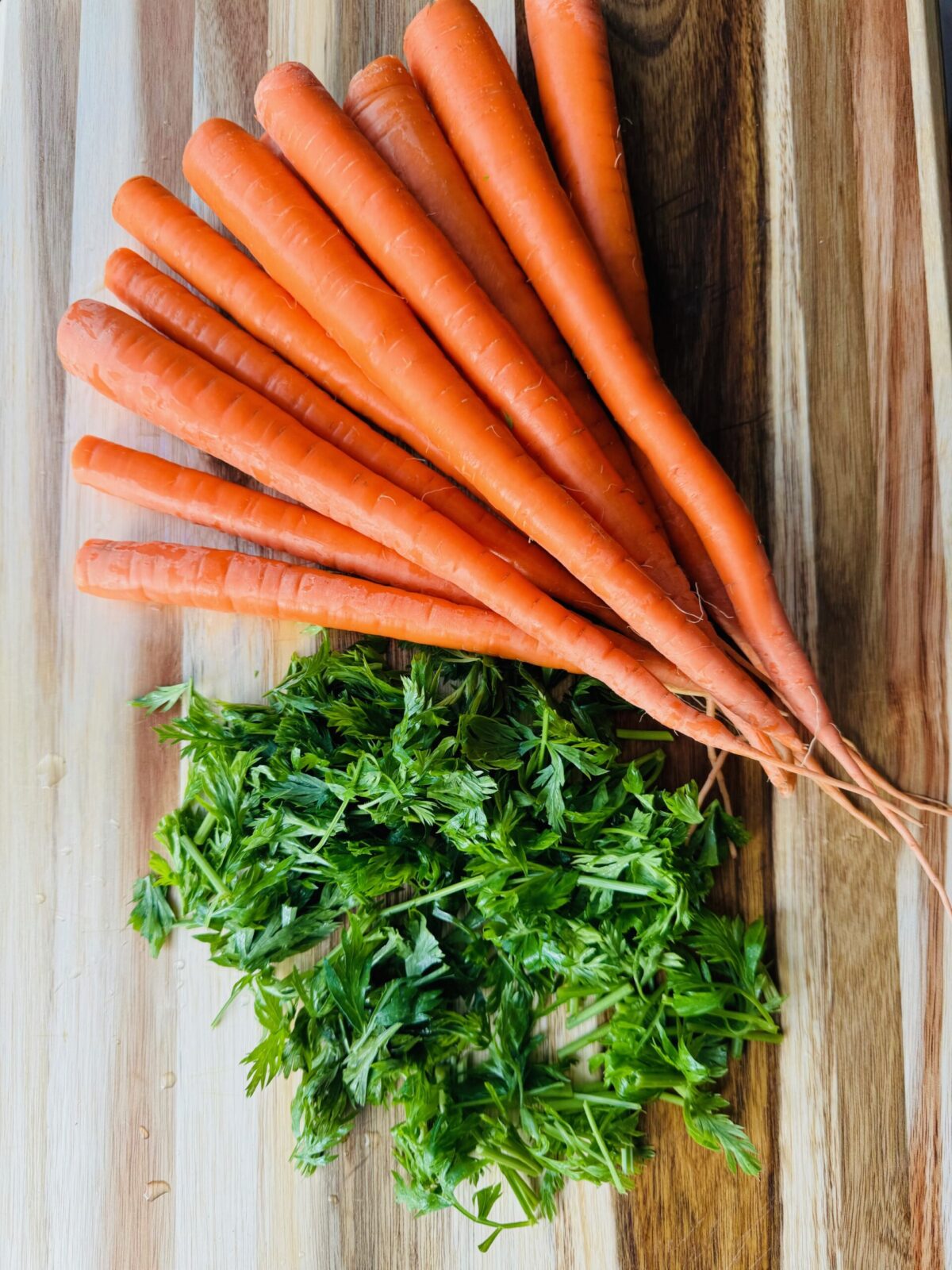 Cut carrots and green tops