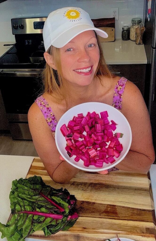 swiss chard stems in white bowl