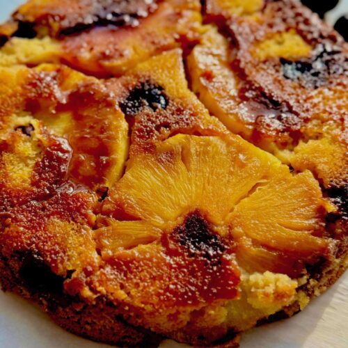 pineapple upside down cake made in cast iron skillet