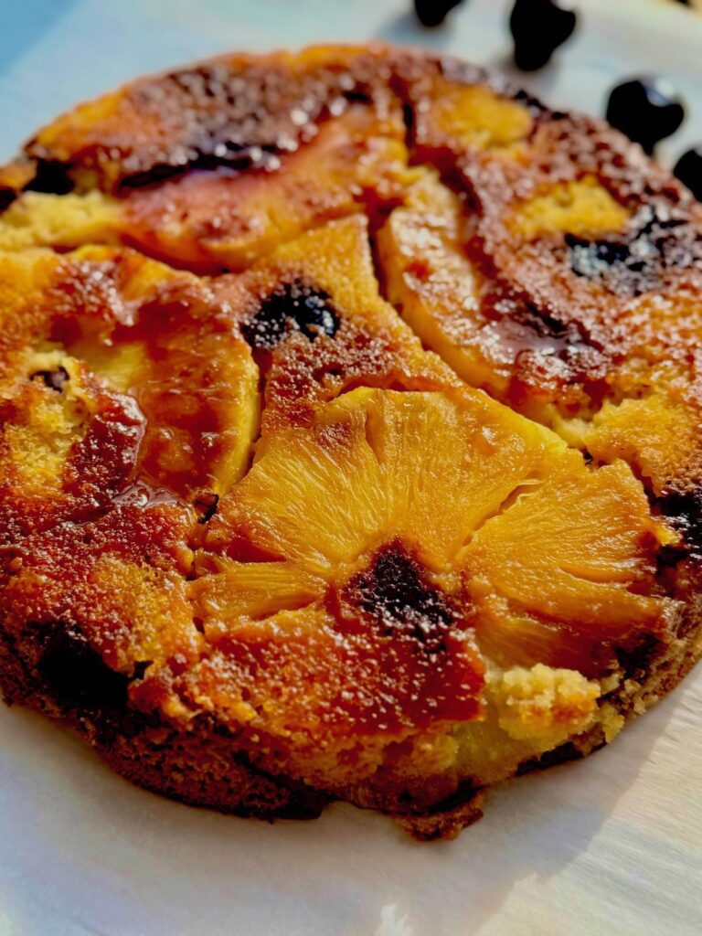 pineapple upside down cake made in cast iron skillet