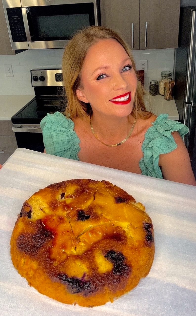 smarty plants recipes holding a healthy pineapple upside down cake