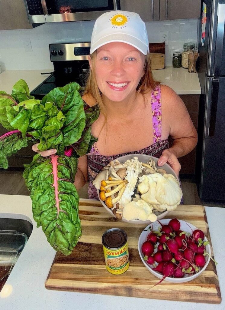 plant based ingredients, fresh swiss chard mushrooms, chickpeas