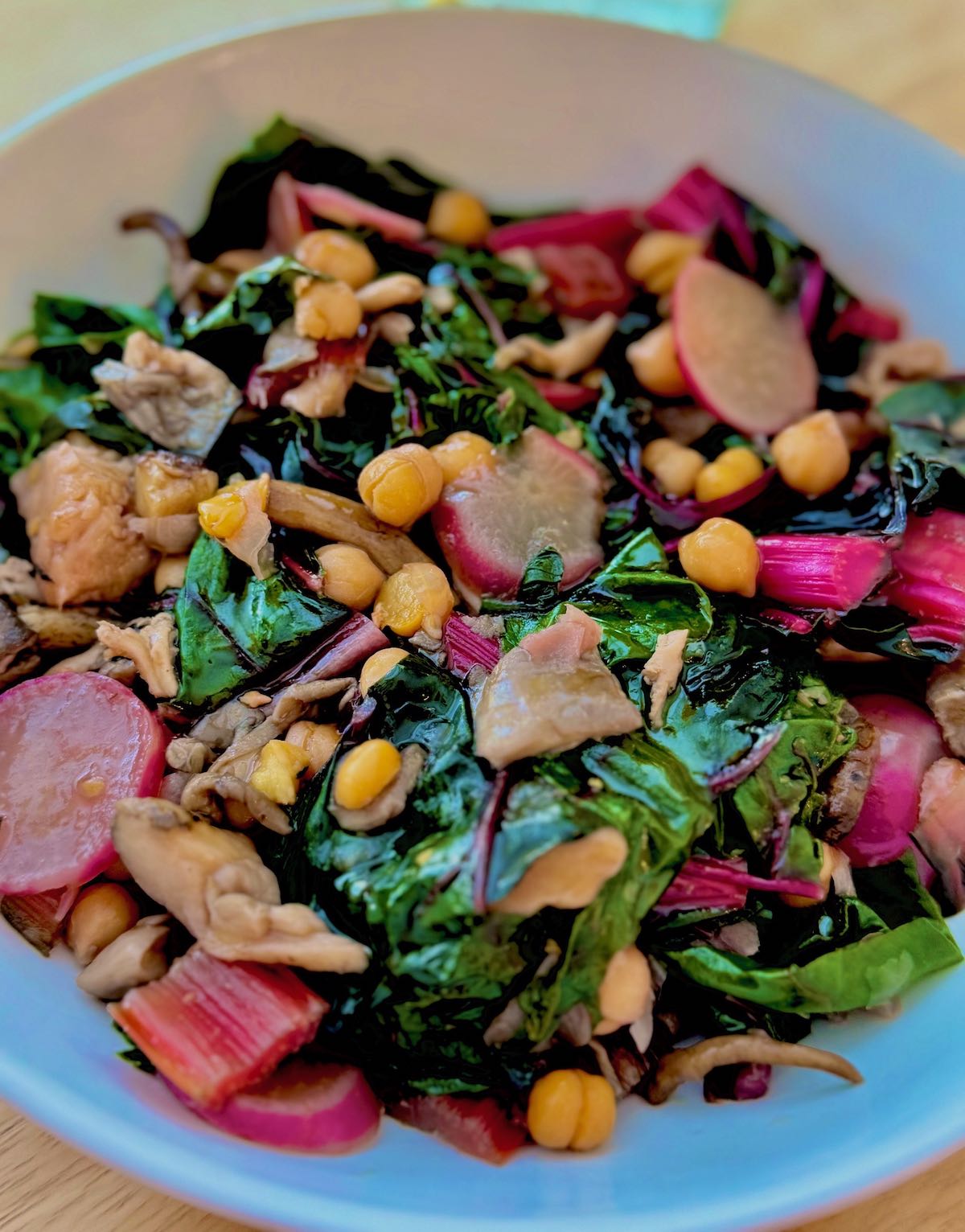 Swiss Chard and Chickpeas with Mixed Mushrooms