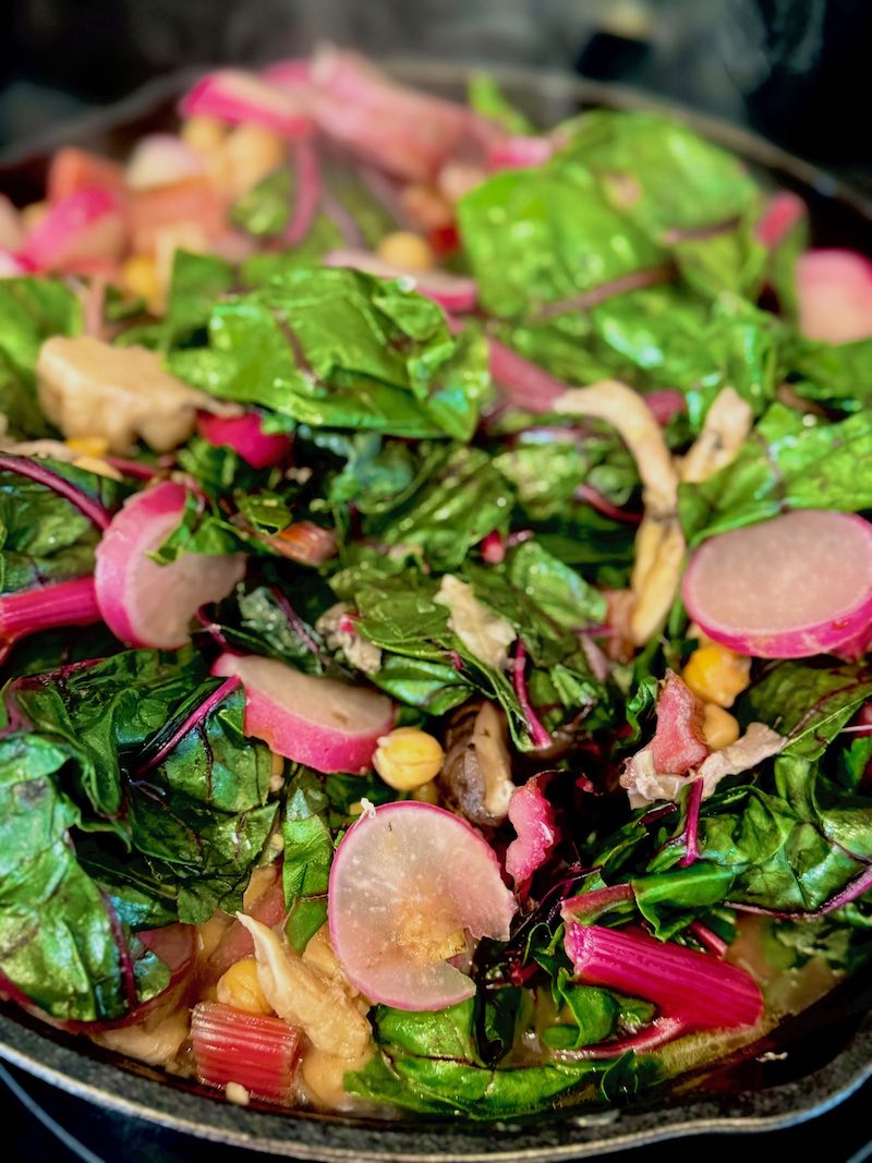 swiss chard stealing in skillet