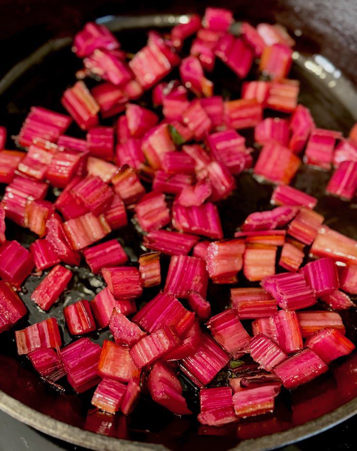 swiss chard stems in skillet