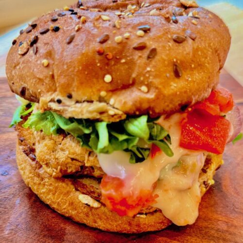 healthy turkey burger made on Blackstone, smashed and juicy
