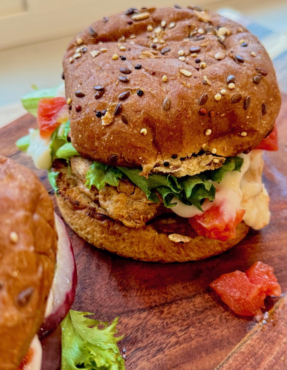 beautiful smashed burger made on the blackstone, built with healthy toppings